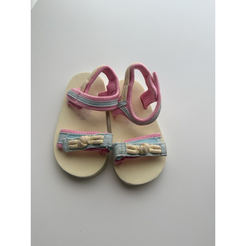 Old Navy Toddler Girls Pink Blue Sandals Size 5 18-24M Hook Loop Bow Preowned